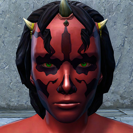 Akaavi Spar, tattooed Zabrak Mandalorian warrior in SWTOR