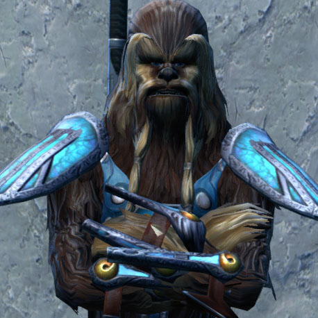 Bowdaar, a large Wookiee gladiator and Smuggler companion in SWTOR