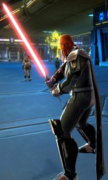 SWTOR portrait of red-skinned Sith Pureblood Lord Scourge wearing dark armor