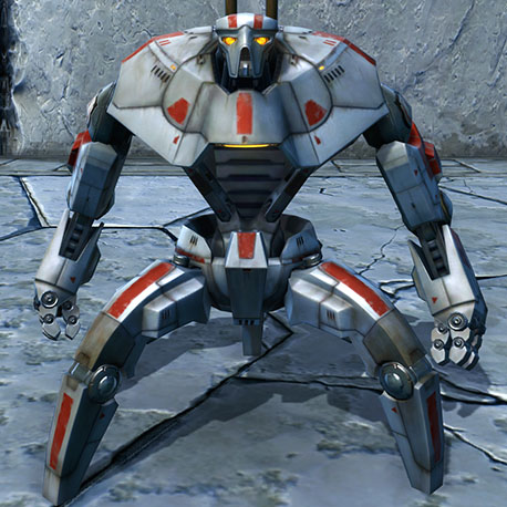 SWTOR Republic military droid M1-4X, broad white armored frame with yellow-lit optics