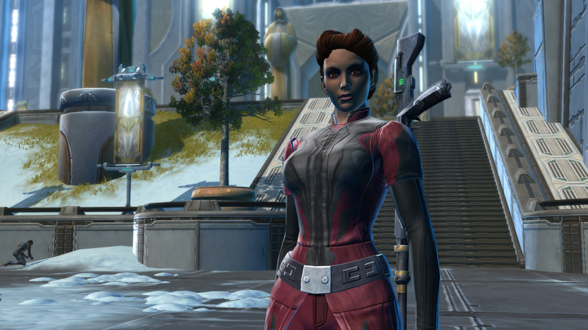 Risha, red-haired human mechanic and underworld strategist on the Smuggler's ship
