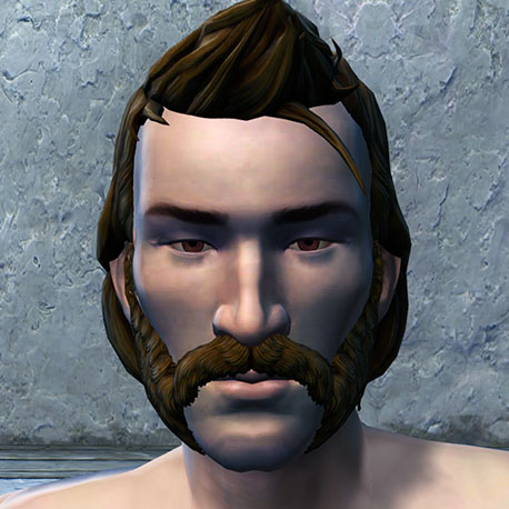 Tharan Cedrax human exotechnology researcher and holographic specialist in an SWTOR portrait