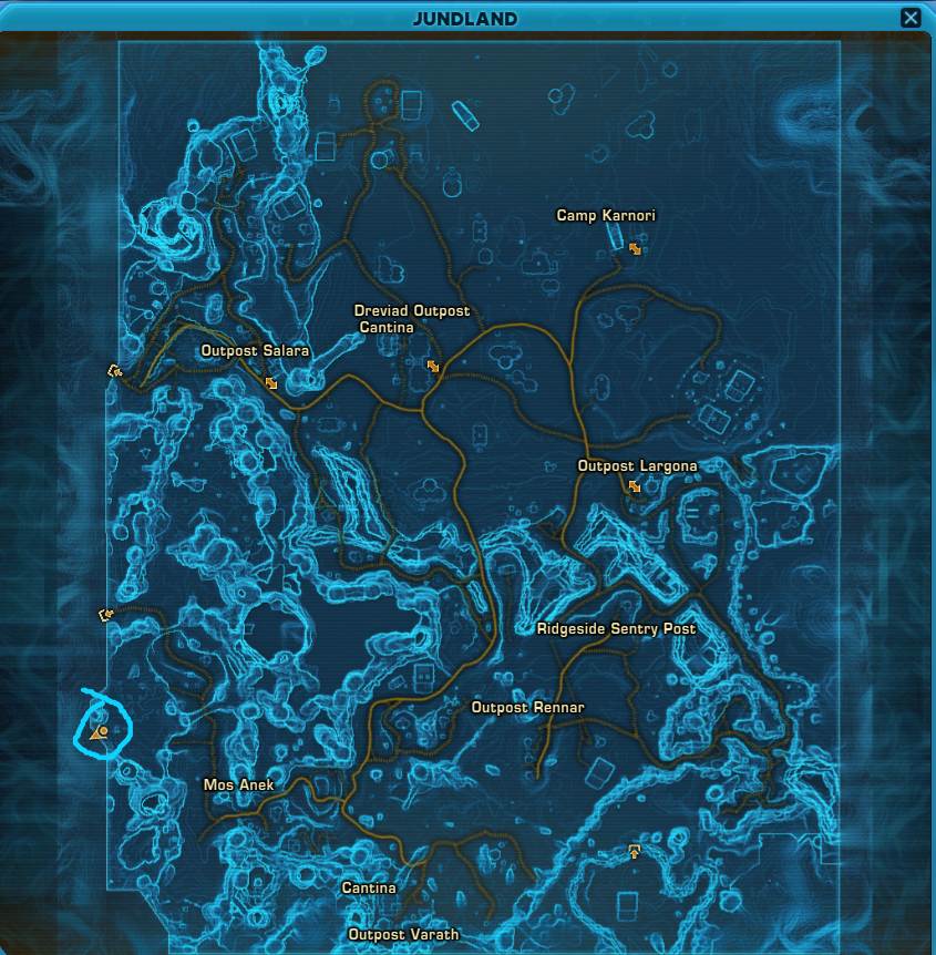 SWTOR Jundland region map labeling Mos Anek, Outpost Varath and other outpost locations